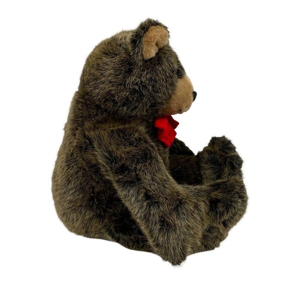 Vintage Lush Plush Teddy Bear 1985 Commonwealth Brown Fur Bowtie Stuffed Animal - Picture 8 of 11
